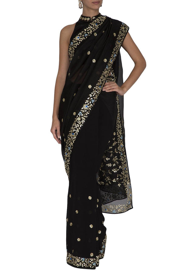 Black half and half Saree - devnaagri