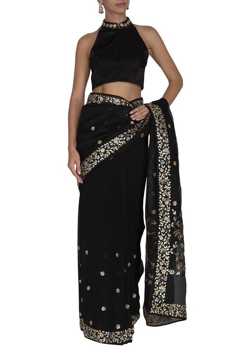 Black half and half Saree - devnaagri