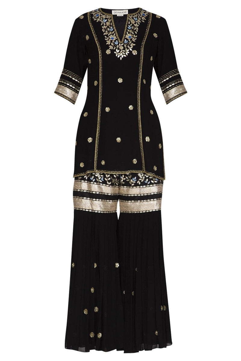 Black Sharara Kurta with Dupatta - devnaagri