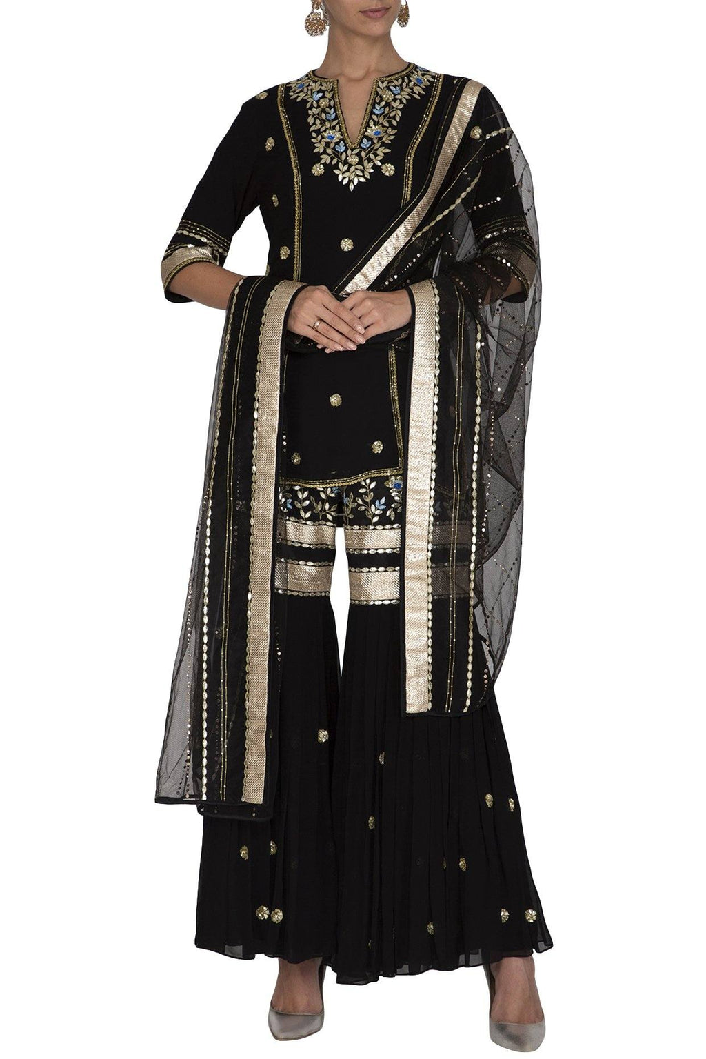 Black Sharara Kurta with Dupatta - devnaagri