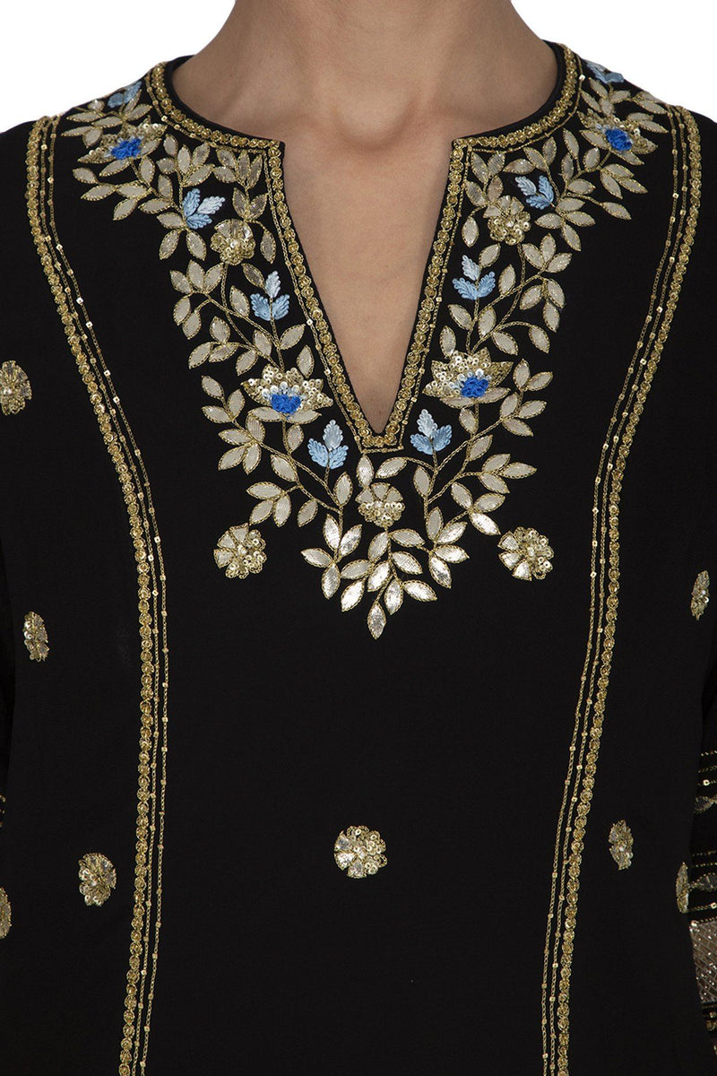 Black Sharara Kurta with Dupatta - devnaagri