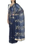 Blue Organza Saree with Tie & Dye pallu and Silk Blouse - devnaagri