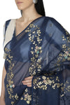 Blue Organza Saree with Tie & Dye pallu and Silk Blouse - devnaagri
