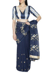 Blue Organza Saree with Tie & Dye pallu and Silk Blouse - devnaagri