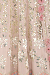 Blush Pink Georgette Lehenga with Mul Mukaish Blouse - devnaagri
