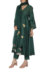 Bottle Green Anarkali with Pants Set - devnaagri