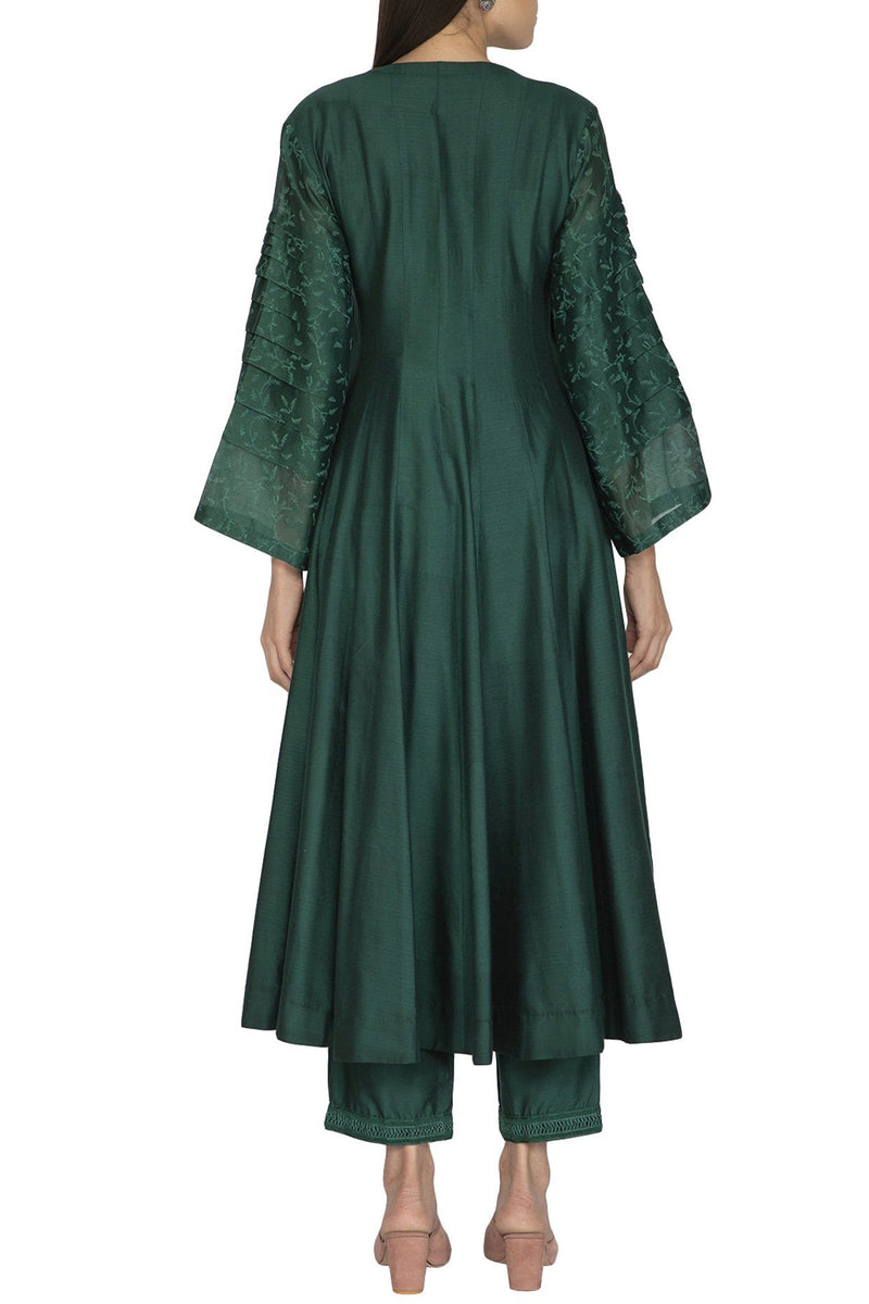 Bottle Green Anarkali with Pants Set - devnaagri