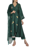 Bottle Green Anarkali with Pants Set - devnaagri
