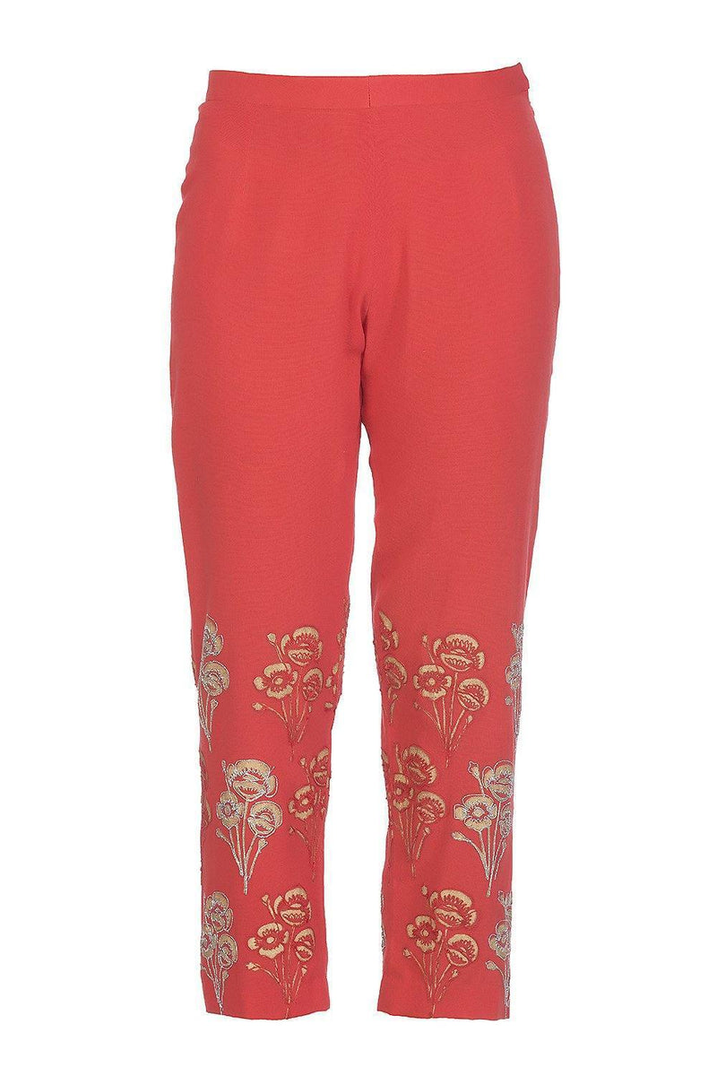 Red Kurta with Embroidered Pants - devnaagri