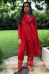 Dia Mirza In Red Kurta with Embroidered Pants