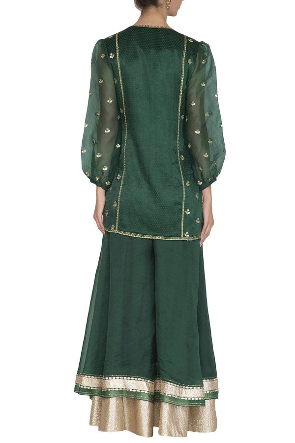 Emerald Green Sharara Kurta & Dupatta - devnaagri