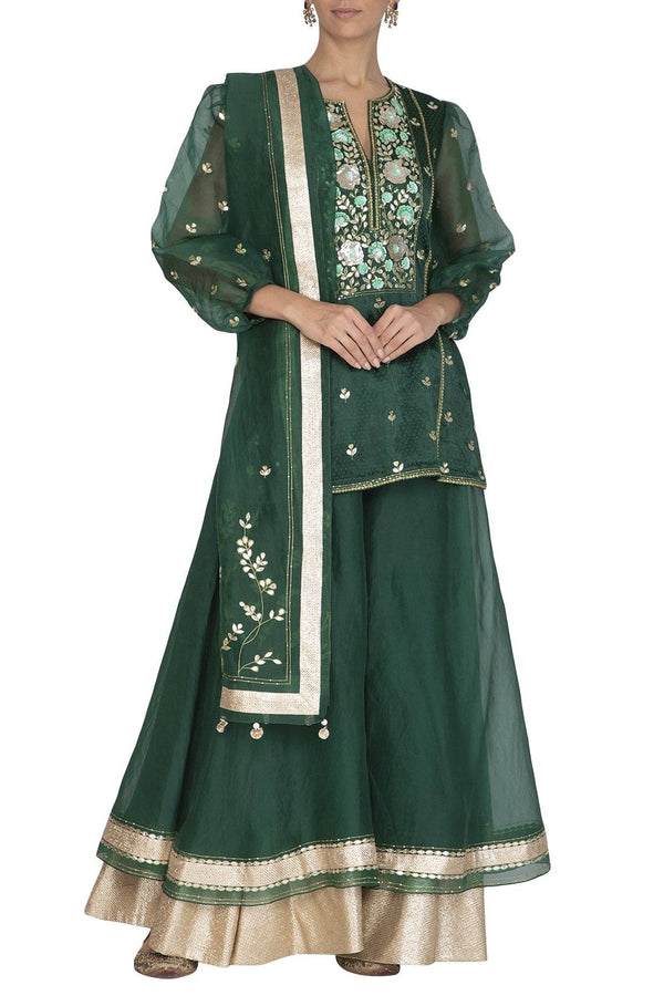 Emerald Green Sharara Kurta & Dupatta - devnaagri