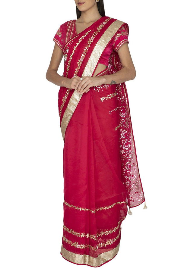 Fuschia Organza Saree - devnaagri