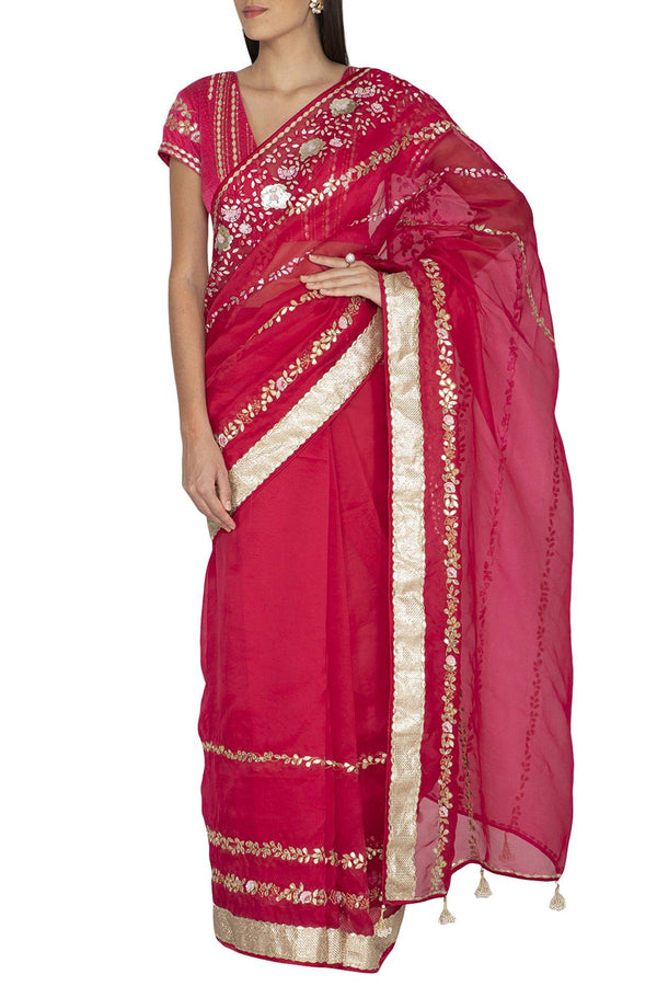Fuschia Organza Saree - devnaagri
