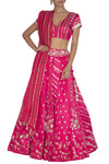 Fuschia Panelled Gajji Lehenga with Self Gajji Blouse - devnaagri