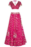 Fuschia Panelled Gajji Lehenga with Self Gajji Blouse - devnaagri