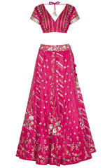 Fuschia Panelled Gajji Lehenga with Self Gajji Blouse - devnaagri