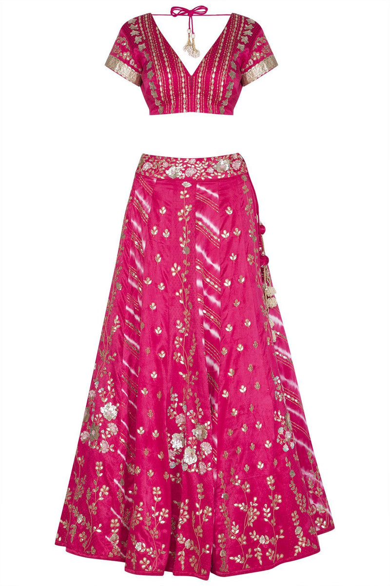 Fuschia Panelled Gajji Lehenga with Self Gajji Blouse - devnaagri