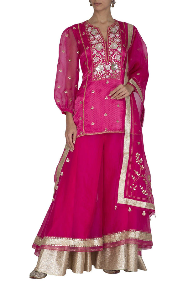 Fuschia Sharara Kurta and Dupatta - devnaagri