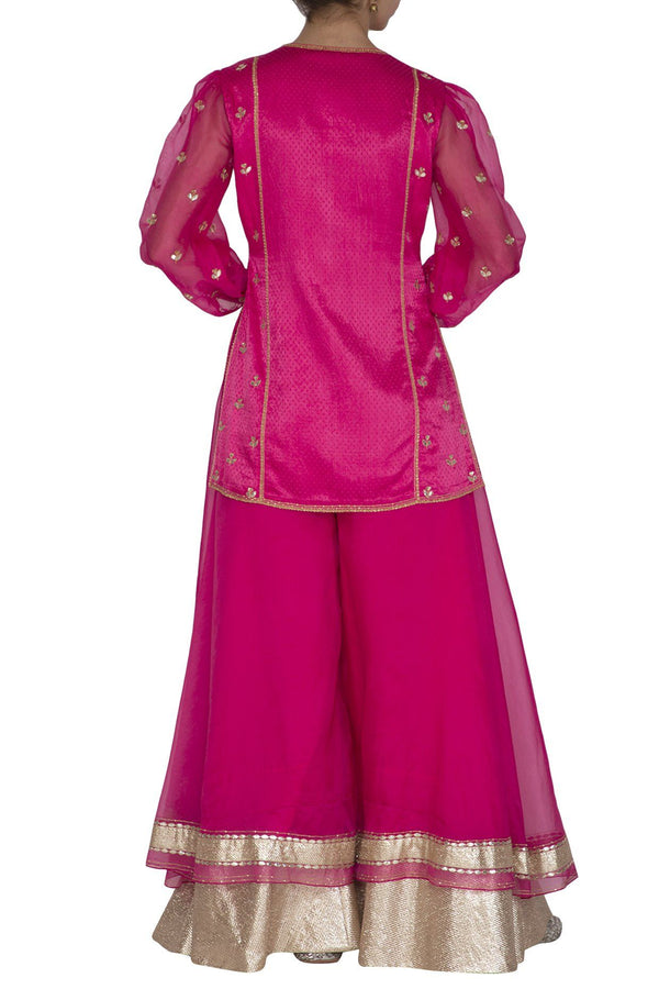 Fuschia Sharara Kurta and Dupatta - devnaagri