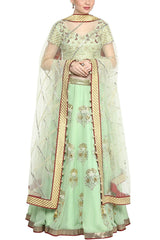 Mint Green Gota Patti Lehenga with Green Embroidered Blouse - devnaagri