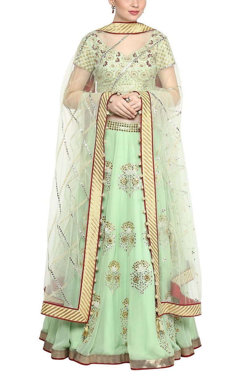 Mint Green Gota Patti Lehenga with Green Embroidered Blouse - devnaagri