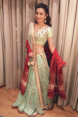 Gauhar Khan In Mint Green Gota Patti Lehenga with Green Embroidered Blouse