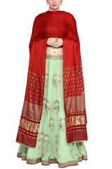 Mint Green Gota Patti Lehenga with Green Embroidered Blouse - devnaagri