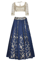Twilight Blue Lehenga & Dupatta with Ivory Blouse - devnaagri