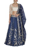 Twilight Blue Lehenga & Dupatta with Ivory Blouse - devnaagri