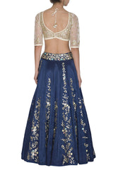 Twilight Blue Lehenga & Dupatta with Ivory Blouse - devnaagri