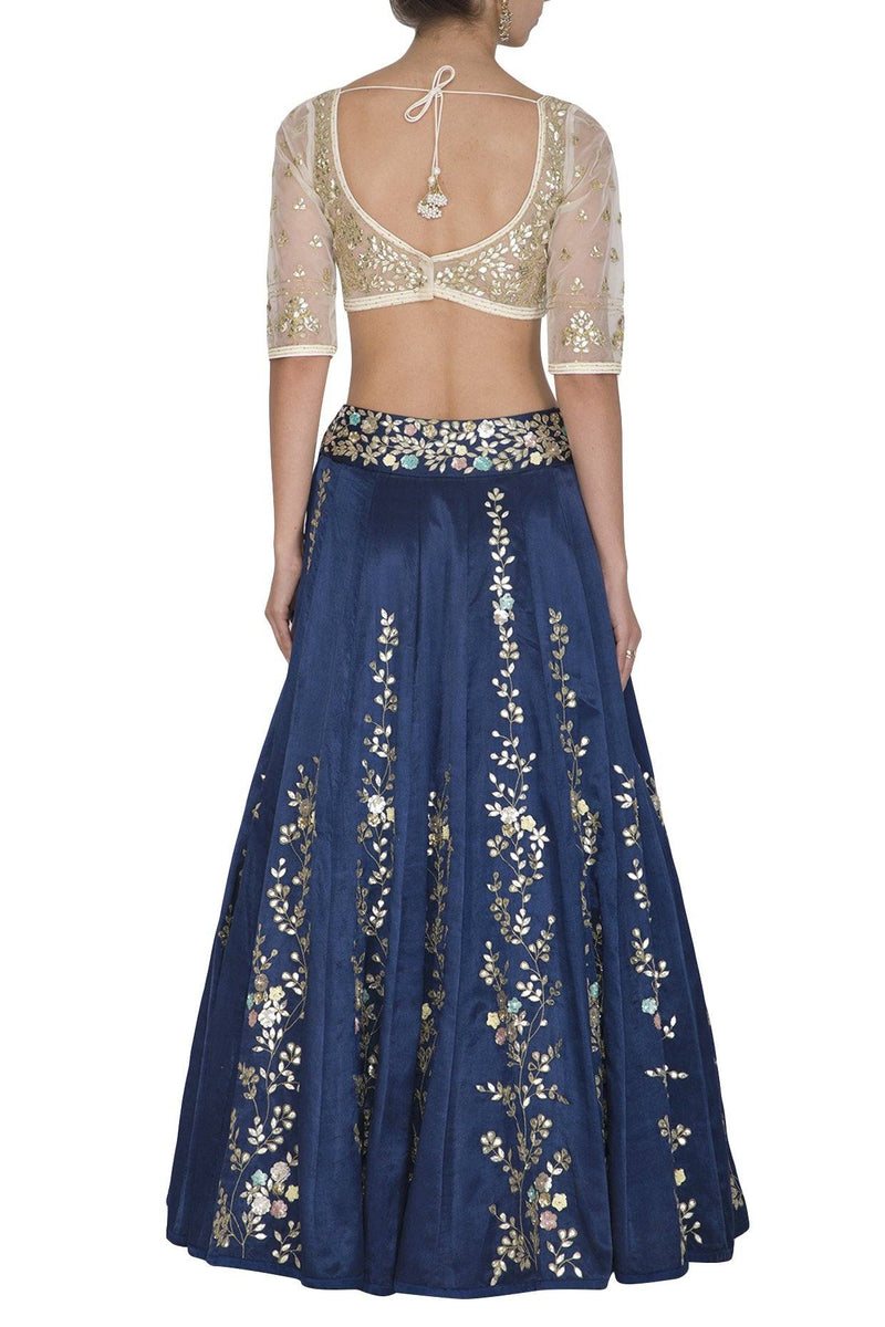 Twilight Blue Lehenga & Dupatta with Ivory Blouse - devnaagri