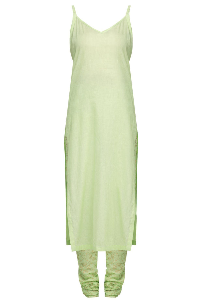 Green Angrakha Kurta with Churidar - devnaagri