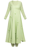 Green Angrakha Kurta with Churidar - devnaagri