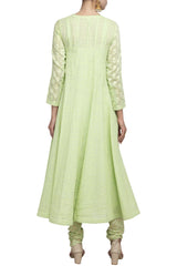 Green Angrakha Kurta with Churidar - devnaagri
