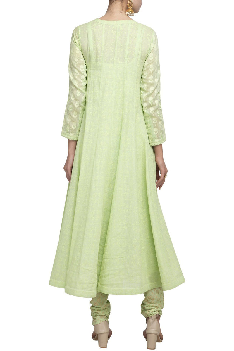 Green Angrakha Kurta with Churidar - devnaagri