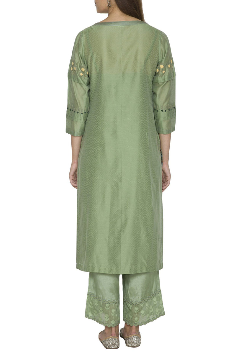 Green Chanderi Kurta with Shantoon Pallazo Set