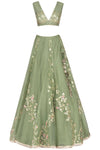 Green Georgette Lehenga with Raw Silk Blouse - devnaagri