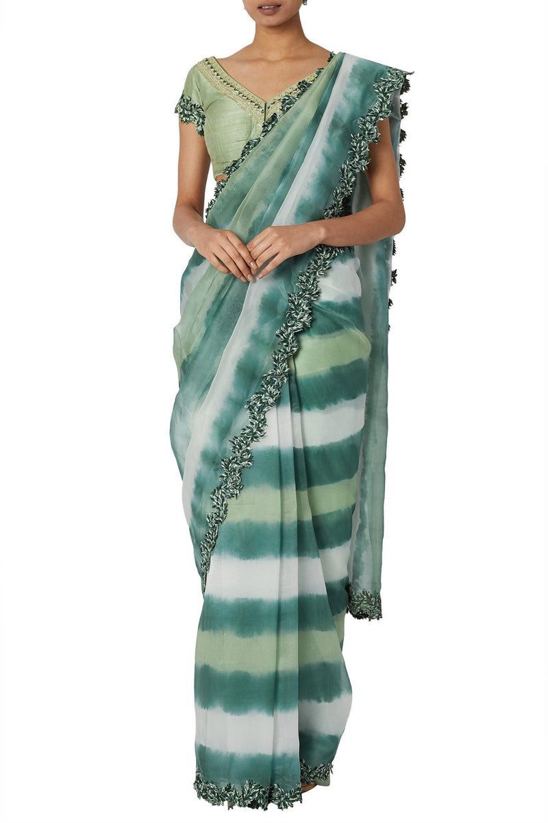 Prerna Goel in Green Tie And Dye Sheer Organza Saree