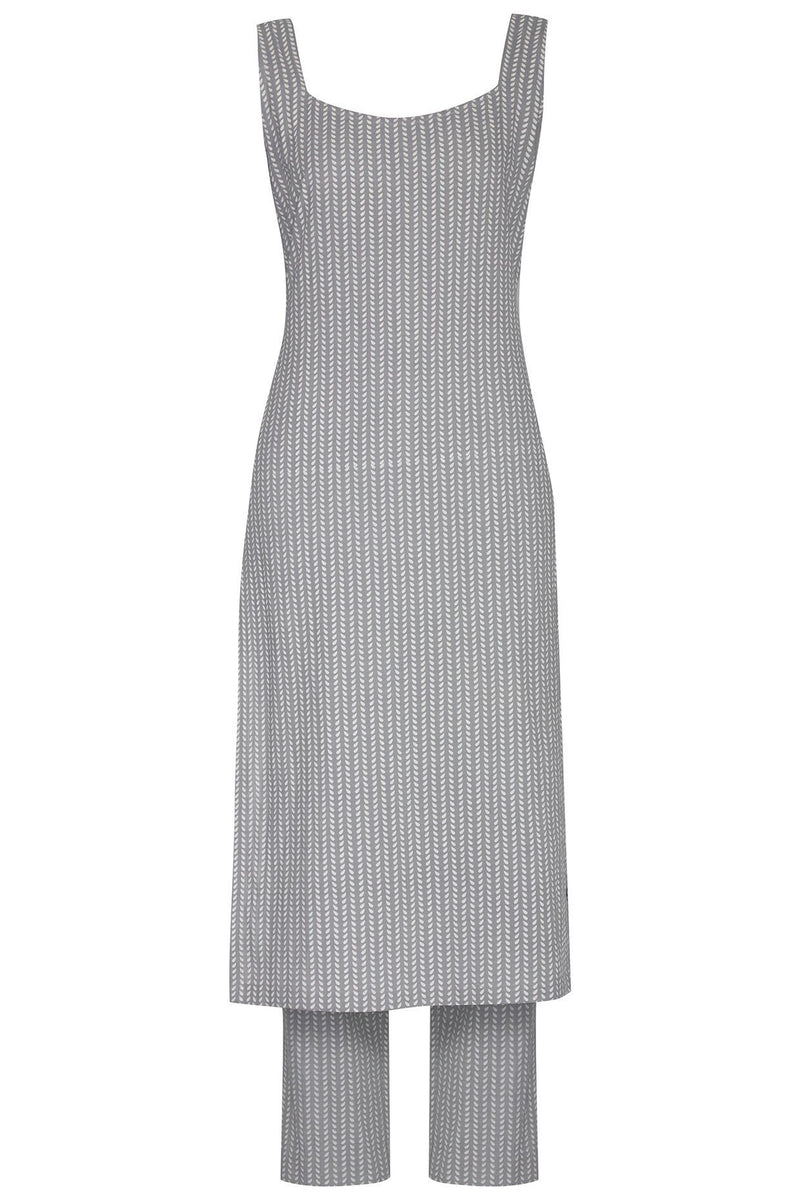 Grey Chanderi Straight Kurta With Pants - devnaagri