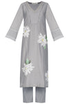 Grey Chanderi Straight Kurta With Pants - devnaagri