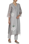 Grey Chanderi Straight Kurta With Pants - devnaagri