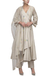 Pista Green Angrakha Anarkali with Cotton Silk Pants - devnaagri