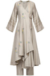 Pista Green Angrakha Anarkali with Cotton Silk Pants - devnaagri
