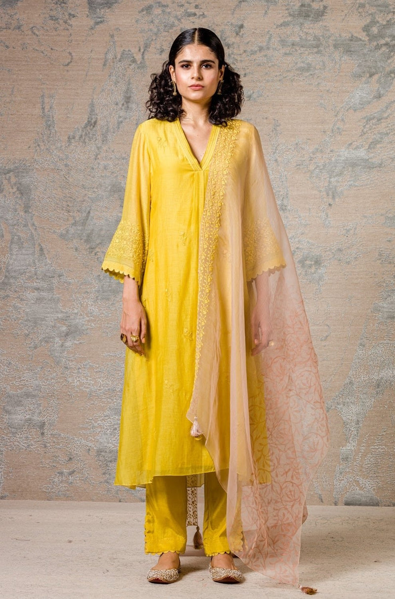 Yellow Chanderi Kurta Set