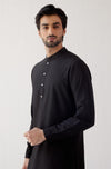 Black Cotton Silk Kurta with Bundi Set