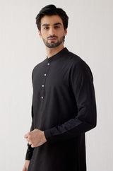 Black Cotton Silk Kurta with Bundi Set
