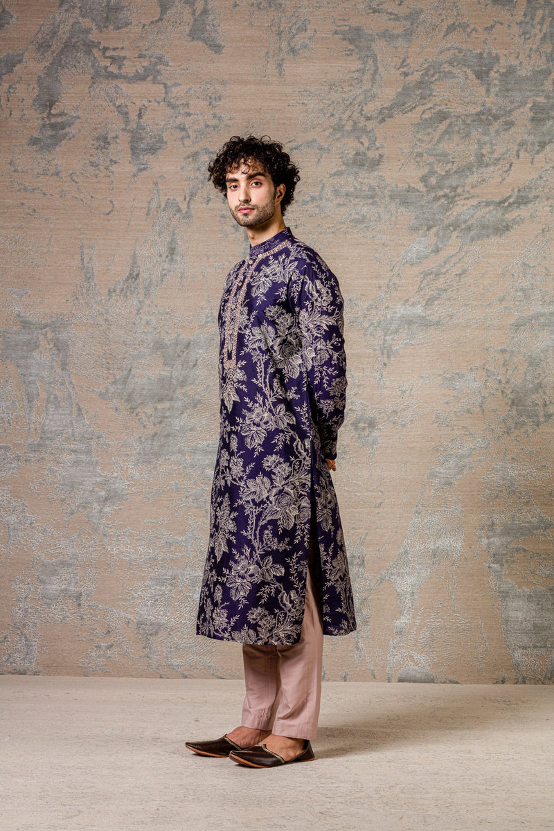 Sunil Grover in Navy Printed Kurta & Jacket Set