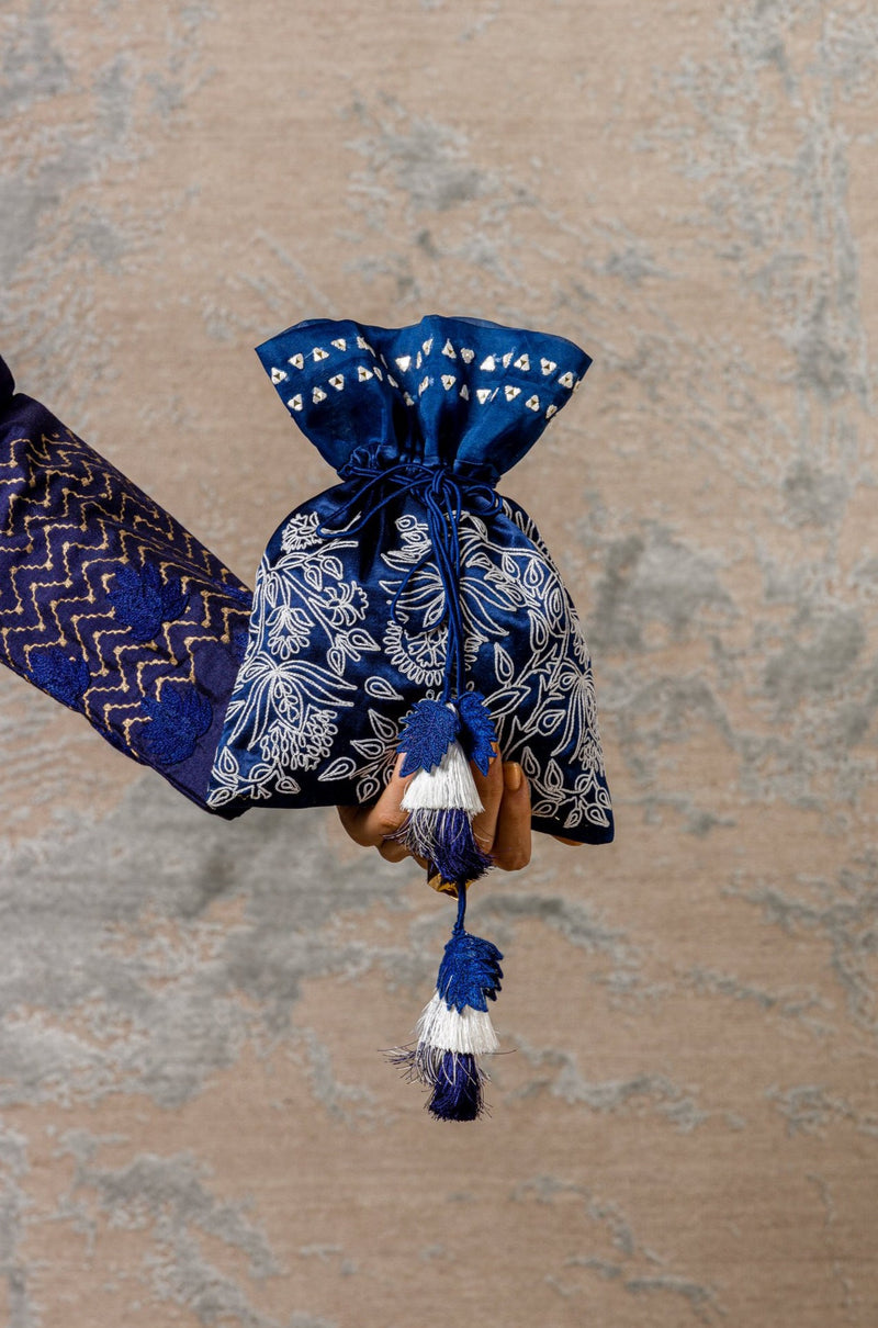 Navy Embroidered Potli Bag