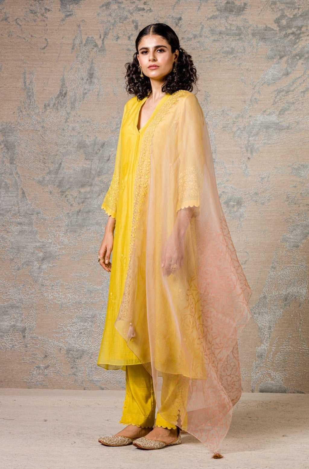 Yellow Chanderi Kurta Set